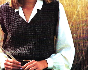 Pull Sans Manches Femme ANHATUIV - Débardeur Tricot à Carreaux, Col En V, Taille Oversize - Style Vintage - 4