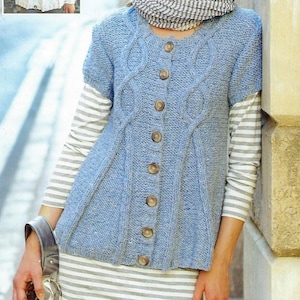 Ladies Cable Twist Swing Jacket Short or Long Sleeve Cardigan Womens PDF Knitting Pattern Chunky ( Bulky, 12 ply ) 32 - 42" Downloadable
