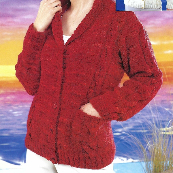 Ladies Cable Panel Jacket Shawl Collar Cardigan Womens PDF Knitting Pattern DK ( 8 ply ) 32 - 44" Vinatge Download