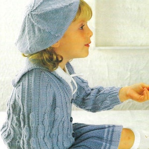PDF Knitting Pattern Girls Pleated Skirt Cable Cardigan Sailor Style Jacket & Beret Hat DK ( 8 ply ) 20 - 24" 6mths - 4 yrs Vinatge