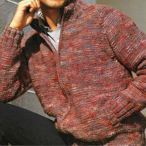 Mens Zip Front Jacket Cardigan with Pockets PDF Knitting Pattern Chunky ( Bulky, 12 ply ) 30 - 46" Quick Knit Vintage Downloadable