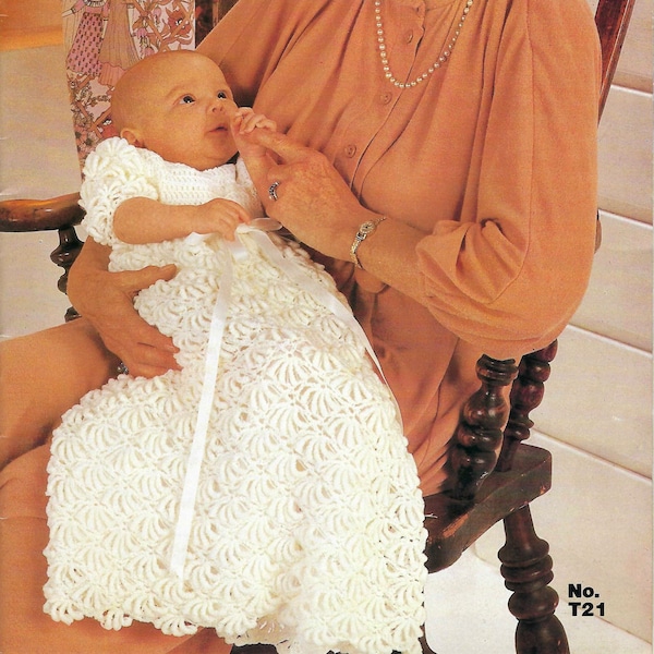 Beautiful Full Length Christening Dress & Short Sleeve Lacy Dress PDF Crochet Pattern 4 ply 12 - 22" Premature Baby Girl - 2 years Vinatge