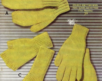 Mens Half Mittens Fingerless Gloves PDF knitting Pattern DK ( 8 ply ) Adult Vintage Accessory 7449 Download