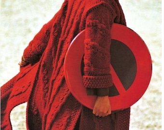 Ladies Long Cable Coat Winter Jacket Womens Swing Cardigan PDF Knitting Pattern Super Chunky ( Super Bulky ) 32 - 36" Vintage