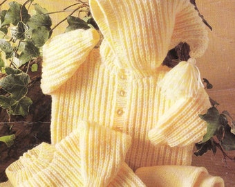 Baby Boys Girls Pixie Hood Jacket Fisherman's Rib Cardigan Sweater Trousers Jumper PDF Knitting Pattern DK 8ply 16 - 22" 0 - 2 yrs Download