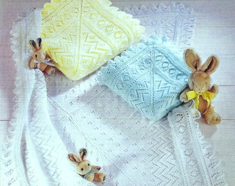 Lacy Baby Shawl Zig Zag Eyelet with Diamond Design & Lace Edging PDF Knitting Pattern DK (8ply) 4ply or 3ply Downloadable