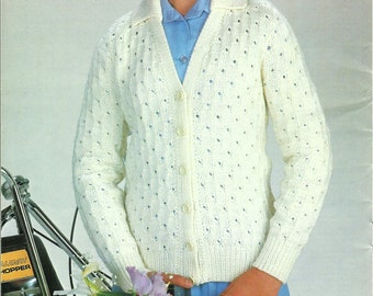 Easy Knit Older Girls Lacy V Neck Cardigan PDF Knitting Pattern DK 8ply Age 7 - Adult 28 - 28" Womens Ladies Vintage Download