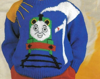 Thomas The Tank Engine James Motif Sweater Good Morning Night Train Childs Jumper PDF Knitting Pattern DK ( 8 ply ) 20 - 26" 6mth - 6 yrs