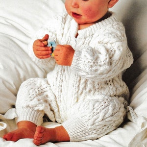 Baby Boys Girls Lace & Cable Babygrow All In One Romper Playsuit PDF Knitting Pattern DK ( 8 ply ) 18 - 20&quot; Vintage Download