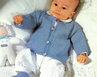 Easy Knit Baby Jacket Cardigan Sweater Boots Swiss Darn Motif Jumper PDF Knitting Pattern DK ( 8 ply )  17" Newborn Boys Girls
