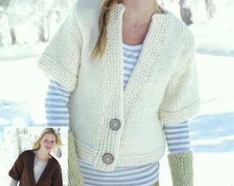 Womens Easy Knit Super Chunky Cardigan Ladies Short Sleeve Jacket Beginners PDF Knitting Pattern Super Bulky 32 - 42" Downloadable