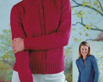 Knitting Pattern PDF Ladies Casual Jacket Cardigan with Zip or Button Front DK ( 8 ply ) 32 - 44" Easy Design Vintage Download