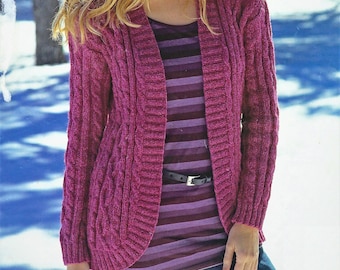 Ladies Cable Jacket Womens Curved Border Cardigan PDF Knitting Pattern Aran ( 10 ply , Worsted ) 32 - 42" Download