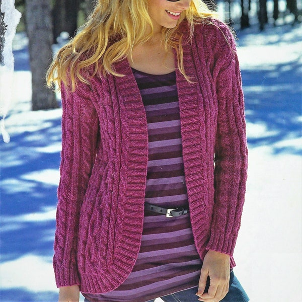 Ladies Cable Jacket Womens Curved Border Cardigan PDF Knitting Pattern Aran ( 10 ply , Worsted ) 32 - 42" Download