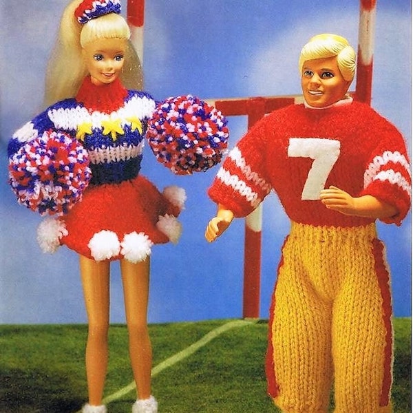 Teenage Dolls Clothes Sindy Cheerleader American Football Outfit PDF Knitting Pattern DK ( 8 ply ) 11 - 12" Vintage Download