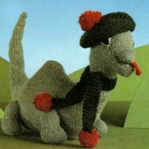 Loch Ness Monster Dinosaur Toy Beret hat Scarf Nessy PDF Knitting Pattern DK ( 8 ply )  H 25cm L 30cm Vintage Download