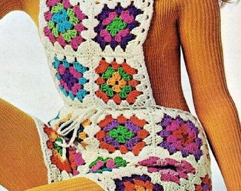 Ladies Granny Square Shorts Dungarees Summer Outfit PDF Crochet Pattern S & M Womans size 8 - 14 Aran ( Worsted , 10 ply ) Vintage Download