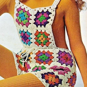 Ladies Granny Square Shorts Dungarees Summer Outfit PDF Crochet Pattern S & M Womans size 8 - 14 Aran ( Worsted , 10 ply ) Vintage Download