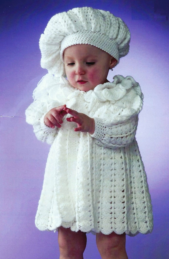 Baby Girls Crochet Matinee Coat Pattern Long Frilly Jacket