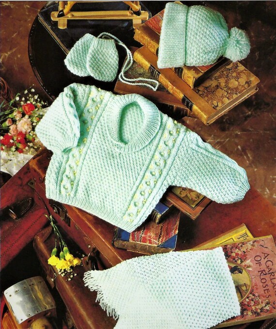 Baby Boys Girls Cable Moss Stitch Sweater Jumper Hat Scarf Mittens