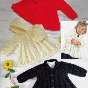 May include: Three knitted baby jackets in red, white, and black. The jackets have a button closure and are made with a textured stitch.