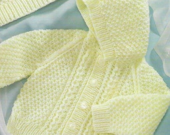 Baby Boys Girls Hooded Raglan Jacket Cardigan Sweater PDF Knitting Pattern DK ( 8 ply ) 16 - 22" 0 - 2 yrs