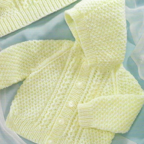 Baby Boys Girls Hooded Raglan Jacket Cardigan Sweater PDF Knitting Pattern DK ( 8 ply ) 16 - 22" 0 - 2 yrs