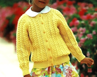 Girls Lacy Summer Cardigan PDF Knitting Pattern with Round Neck Raglan Shaping DK 8ply 20 - 30" Age 1 - 10 Toddler Vintage Download 4708