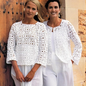 Ladies Picot Edge Flower Motif Summer Jacket Sweater Top Gillet PDF Crochet Pattern 32 - 36" Cotton 4 ply ( Fingering ) Womens Download