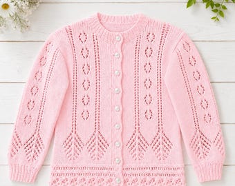 Vintage Girls Lace Cardigan Knitting Pattern – 4ply, Age 1-10 (PDF Download)