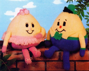 Humpty Dumpty and Harriet Soft Toy PDF Knitting Pattern Childs Nursery Rhyme DK ( 8 ply ) Height 26cm Vintage Download