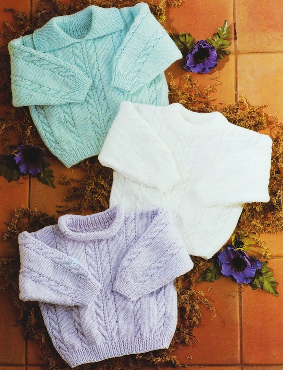 Baby Boys Girls Cable Panel Sweater Collar Roll or Crew Neck