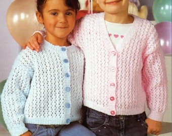 Baby Girls Lacy Cardigan V or Round Neck Toddler Pretty Lace Design PDF Knitting Pattern DK 8ply 20 - 30" 6mths - 10 yrs Downloadable