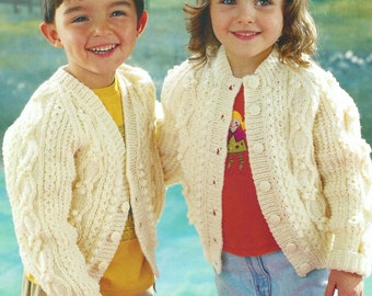 Childs Classic Aran Jacket Knitting Pattern PDF Cable Cardigan V Round Neck Boys Girls 10ply worsted 20 - 28" Age 1 - 9 Vintage Downlaod
