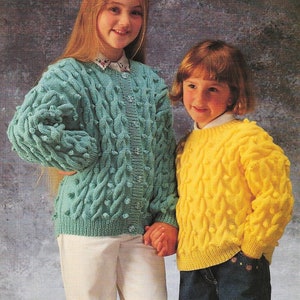 Childs Cable Bobble Jacket Cardigan Crew Neck Sweater Jumper PDF Knitting Pattern DK ( 8 ply ) 22 - 32&quot; Boys Girls 2 - 12 yrs Vintage