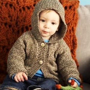 Easy Knit Baby Hooded Jacket Boys Girls Cardigan Hood PDF Knitting Pattern Aran 10ply Worsted 18 - 22&quot; 3mths - 2 yrs Downloadable