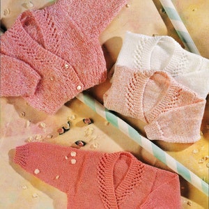 Baby Girls Cross Over Jacket Cardigan Lace Border PDF Knitting Pattern DK ( 8 ply ) 16 - 22&quot; 0 - 2 yrs Vinatge Download 4744