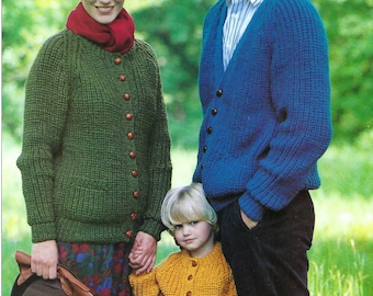 Easy Knit Unisex Fisherman's Rib V Round Neck Cardigan, Raglan