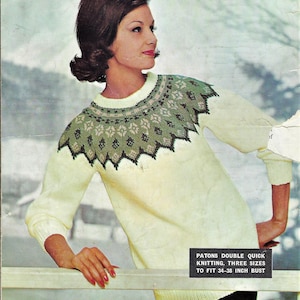 Ladies 60&#39;s style Fair Isle Yoke Sweater Jumper PDF Knitting Pattern DK (8 ply ) 34 - 38&quot;  Vintage 9027 Downlaod