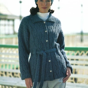 Ladies Textured Jacket & Hat Womens Car Coat Cardigan with Collar PDF Digital Knitting Pattern DK 8ply 34 - 48" Plus Sizes Vintage Download