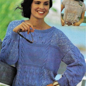 PDF Chart Knitting Pattern Ladies Crop Sweater Top Jumper Pattern Block Design with Cable DK ( 8 ply )  30 - 40&quot; Womens Vintage Downlaod