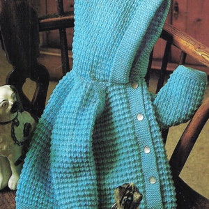 Easy Knit Baby Girls Boys Hooded Jacket Raglan Cardigan PDF Knitting Pattern DK ( 8 ply ) 20 - 22&quot; 6mths - 2 years Toddler Vintage Download