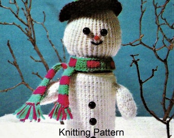 Christmas Snowman Sweet Jar Cover Toy Decoration PDF Knitting Pattern DK ( 8 ply )  Vintage Holiday Digital Download