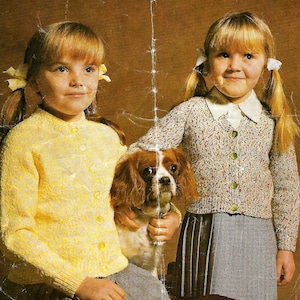 Girls Plain Raglan Cardigan V or Round Neck PDF Knitting Pattern  DK 8 ply 24 - 30&quot;  3 - 11 years Vintage Download 1638