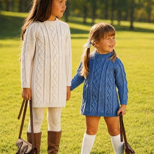 Girls Cable Tunic Dress Sweater PDF Knitting Pattern Toddler Long Jumper Aran 10ply Worsted 22 - 29" Age 1 - 9 yrs 60s Vintage Download