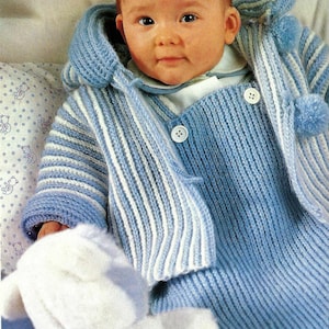 Baby Boys Girls Hooded Jacket cardigan Sleeping Bag Dreampod PDF Crochet Pattern 4 ply 3- 6 mths 18 - 19&quot; Vintage Download