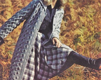 Ladies Womens Long Cardigan Cable Coat Jacket PDF Knitting Pattern DK ( 8 ply ) 32 - 40" Vintage Downloadable