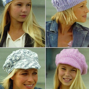 PDF Knitting Pattern Ladies Girls Peaked Cap Babker Boy Style Hat Cable Beret Age 7 - Adult Womens Denim Tweed DK ( 8 ply ) 4 x Designs