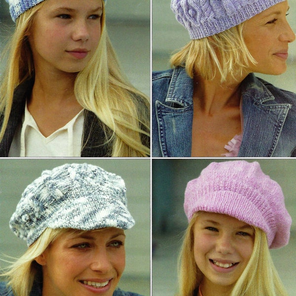 PDF Knitting Pattern Ladies Girls Peaked Cap Babker Boy Style Hat Cable Beret Age 7 - Adult Womens Denim Tweed DK ( 8 ply ) 4 x Designs