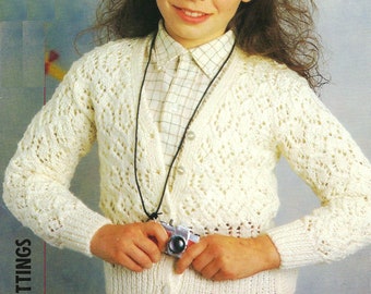 Girls Easy Knit Lacy Summer Cardigan Knitting Pattern PDF DK  8ply 22 - 30" Age 1 - 10 yrs Download